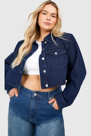 Boohoo Womens Plus Boxy Cropped Denim Jacket - Cotton - Size 28 UK