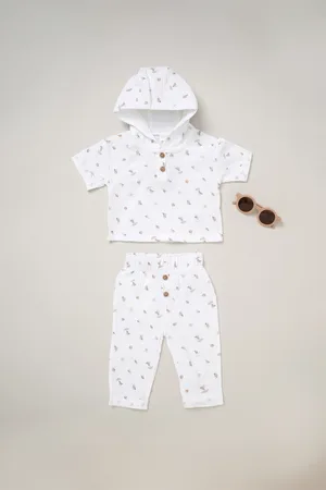Rock a bye baby Printed Hooded Top, Trousers and Sunglasses Outfit Set - - Size 6-9M