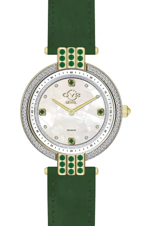 GV2 by Gevril Matera WoMens Swiss Quartz White Mother of Pearl Dial Suede Watch Diamond - One Size
