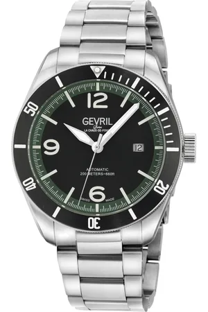 Gevril Mens Yorkville Swiss Automatic Sellita SW200 Black Dial Green Zone, 316L Stainless Steel Watch - - One Size