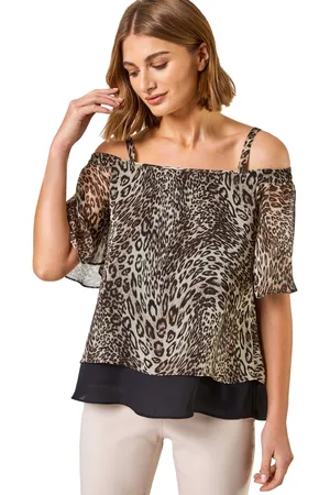 Roman Womens Cold Shoulder Print Top - Size 10 UK