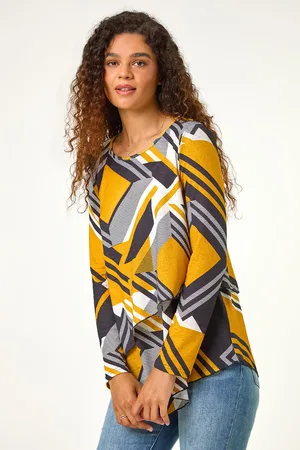 Roman Womens Geometric Print Wrap Tunic Stretch Top - - Size 12 UK