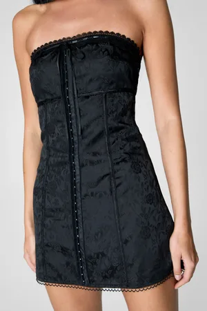 NASTY GAL Womens Satin Jacquard Ribbon Trim Mini Dress - - Size 6 UK