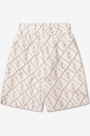 Fendi Boys FF Logo Linen Shorts in Ivory - - Size 10Y