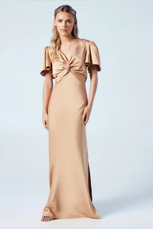Oasis Womens Maxi Dress Green Short Sleeve Long Woven Wedding - - Size 6 UK