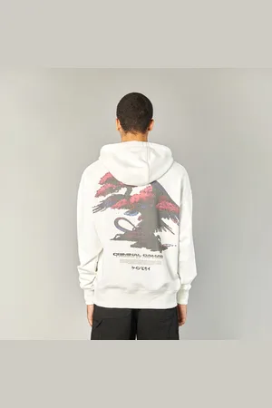 Criminal Damage Mens Hoodie With Kangaroo Pocket and Graphic Print Back - - Size Medium