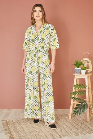 Mela Womens Viscose Lemon Print Relaxed Fit Trousers - Size 10 UK
