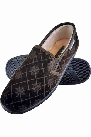Dunlop MENS PLUSH FUR LINED MEMORY FOAM PLAID CHECKED MOCCASIN SLIPPERS WITH HARD SOLE - - Size 8 (UK Shoe)