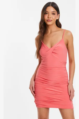 Quiz Womens Coral Twist Front Bodycon Mini Dress - - Size 6 UK