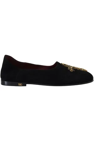 Dolce & Gabbana Mens Suede Gold Cross Slip On Loafers Shoes - Size EU 40