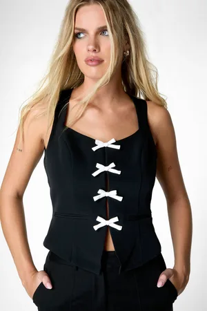 NASTY GAL Womens Bow Detail Backless Tailored Top - - Size 10 UK