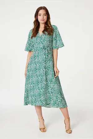 Izabel London Womens Leopard Print Wrap Midi Dress - Size 12 UK