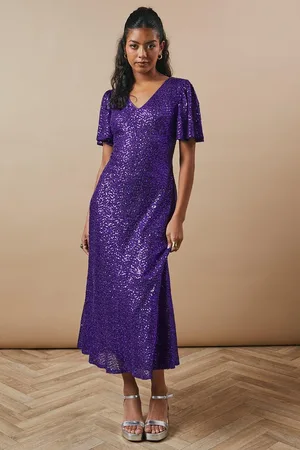 Oasis Womens Petite Occasion Sequin Flare Sleeve Midaxi Dress - - Size 10 UK