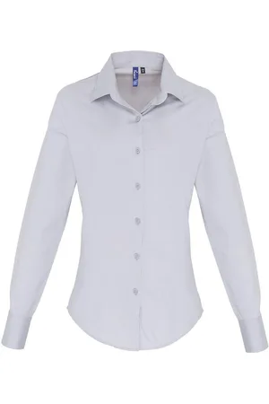 Premier Womens/Ladies Poplin Stretch Long-Sleeved Shirt - Size 12 UK