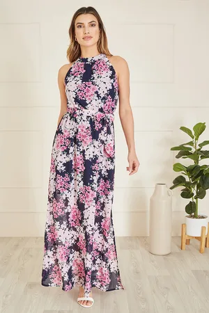 Mela Womens Blossom Halter Neck Maxi Dress With Side Split - Size 10 UK