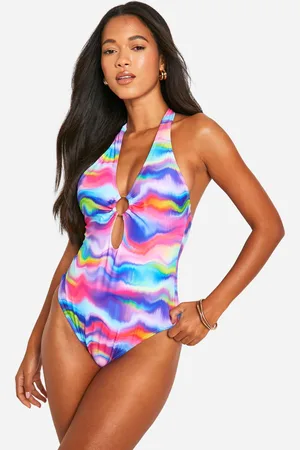 Boohoo Womens Marble O-ring Cut Out Swimsuit - - Size 10 UK