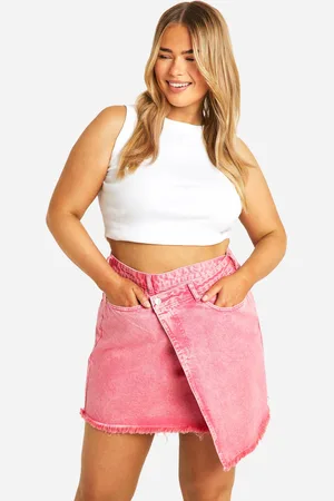 Boohoo Womens Plus Acid Wash Wrap Denim Mini Skirt Cotton - Size 26 UK
