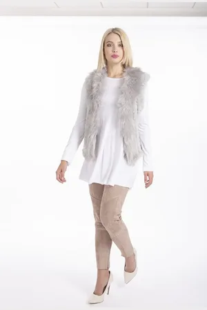 Jayley Womens Faux Suede & Knitted Fur Gilet - - One Size