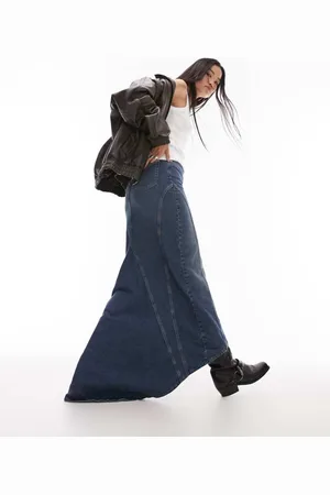Topshop Womens denim fishtail maxi skirt in indigo- - Size 6 UK