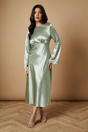 Oasis Womens Metallic Satin Long Sleeve Midi Dress - - Size 12 UK
