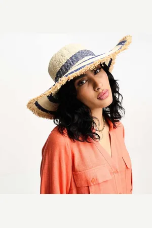 Accessorize Womens freya stripe fedora hat in beige and navy-Multi - - One Size