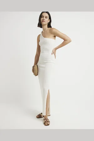 River Island Womens Bodycon Maxi Dress Knit One Shoulder - Size 12 UK