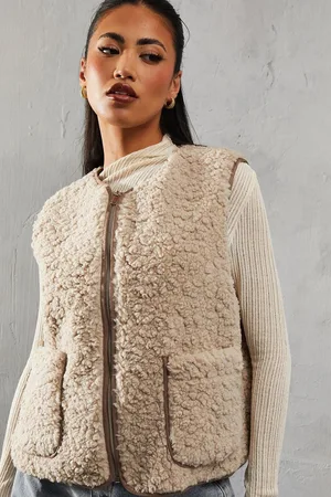MissPap Womens Soft Teddy Zip Through Gilet - - Size 6 UK