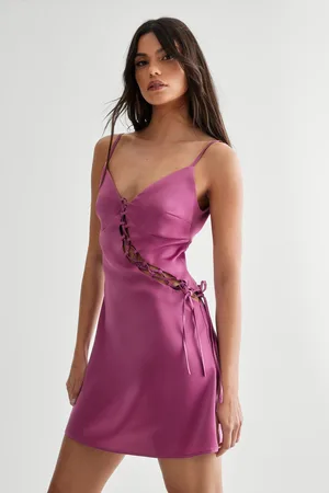 NASTY GAL Womens Satin Lace Up Detail Plunge Mini Dress - - Size 14 UK