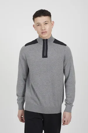Brave Soul Mens Cotton Quarter Zip Funnel Neck Contrast Knit Jumper - Size Medium