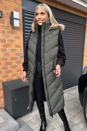 Ax Paris Womens Longline Faux Fur Hooded Gilet - Size 8 UK