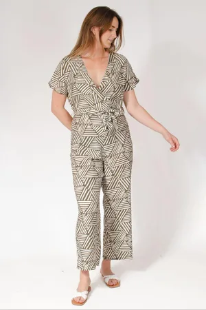 New Look Womens Summer Print Tie Waist Short Sleeve Jumpsuit - - Size 14 UK