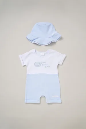 Rock a bye baby Printed Romper and Reversible Hat Outfit Set - - Size 9-12M