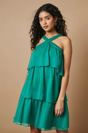 Oasis Womens Petite Chiffon Halterneck Tiered Mini Dress - - Size 10 UK