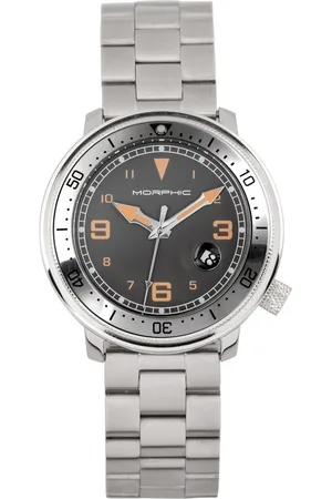 Morphic Mens M74 Series Leather-Band Watch w/Magnified Date Display - Stainless Steel - One Size