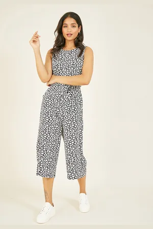 Mela Womens Black Ditsy Daisy Culotte Jumpsuit - - Size 8 UK