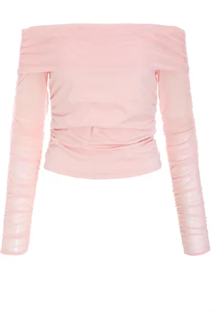 Quiz Womens Mesh Ruched Bardot Top - Size 14 UK