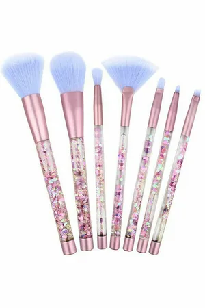 Aquarius Womens Cosmic Makeup 7pcs Brush Set With Liquid Glitter Handle, Pink Purple - - One Size
