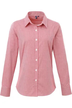 Premier Womens/Ladies Microcheck Long Sleeve Shirt ( /White) Cotton - Size Large