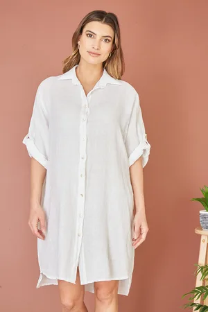 Yumi Womens Linen Relaxed Fit Longline Shirt - Size Small
