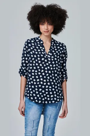 Izabel London Womens Navy Printed Roll Sleeve Blouse - - Size 8 UK