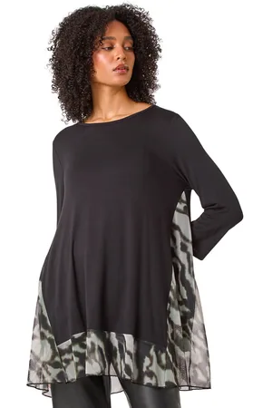 Roman Womens Abstract Contrast Mesh Stretch Tunic - - Size 16 UK