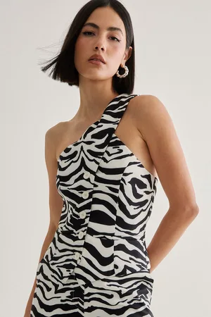 NASTY GAL Womens Zebra Print Asym Neckline Top - - Size 12 UK