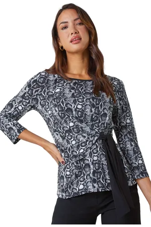 Roman Womens Animal Print Side Tie Stretch Top - - Size 20 UK