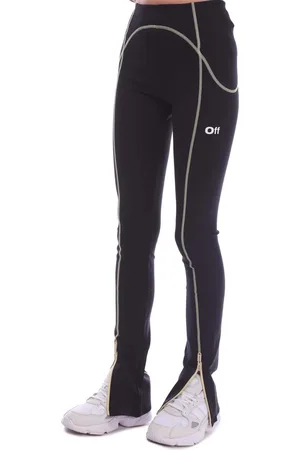 OFF-WHITE Womens Off White Contrast Stitch Split Leggings in Black-White - Size 8 UK