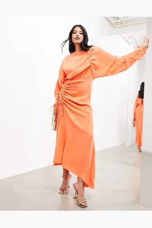 ASOS Womens long sleeve ruched maxi dress in -Red - Size 8 UK