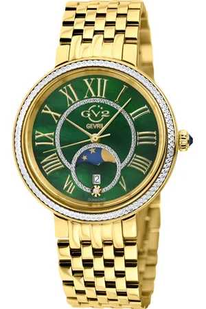 GV2 by Gevril WoMens Genoa SS IP Case, Green MOP Dial, IPYG Stainless Steel Bracelet - One Size