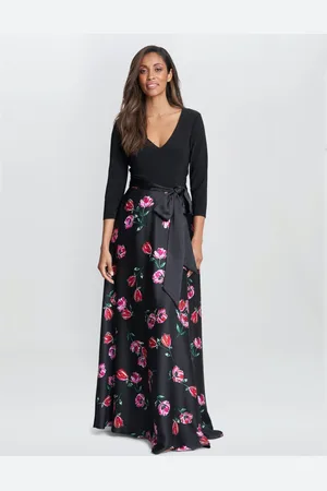 Gina Bacconi Womens Athena Print Floral Satin And Jersey Dress - - Size 8 UK