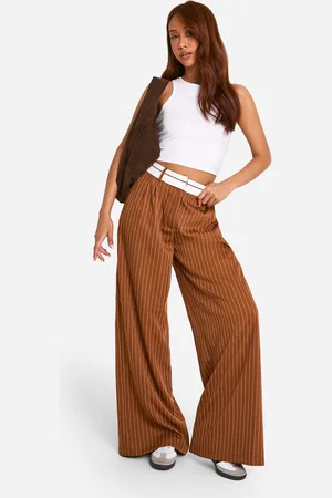 Boohoo Womens Reverse Waistband Tailored Wide Leg Trousers - - Size 8 UK