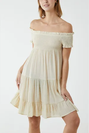 Blue Vanilla Womens Shirred Neck Line Floaty Dress - - Size Medium