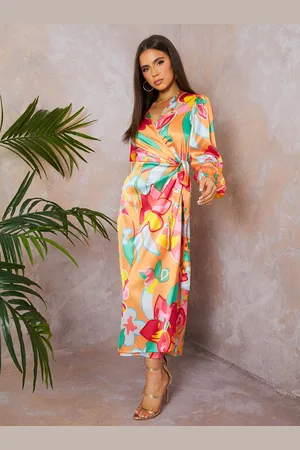 Chi Chi London Womens Long Sleeve Floral Wrap Dress in - Size 10 UK